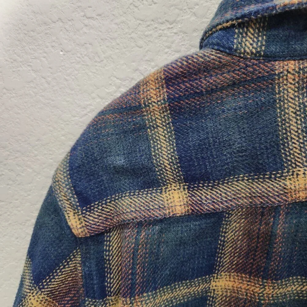 Orvis Shirt Shacket Medium Blue Yellow Plaid Chore Cottage Western Flannel Heavy